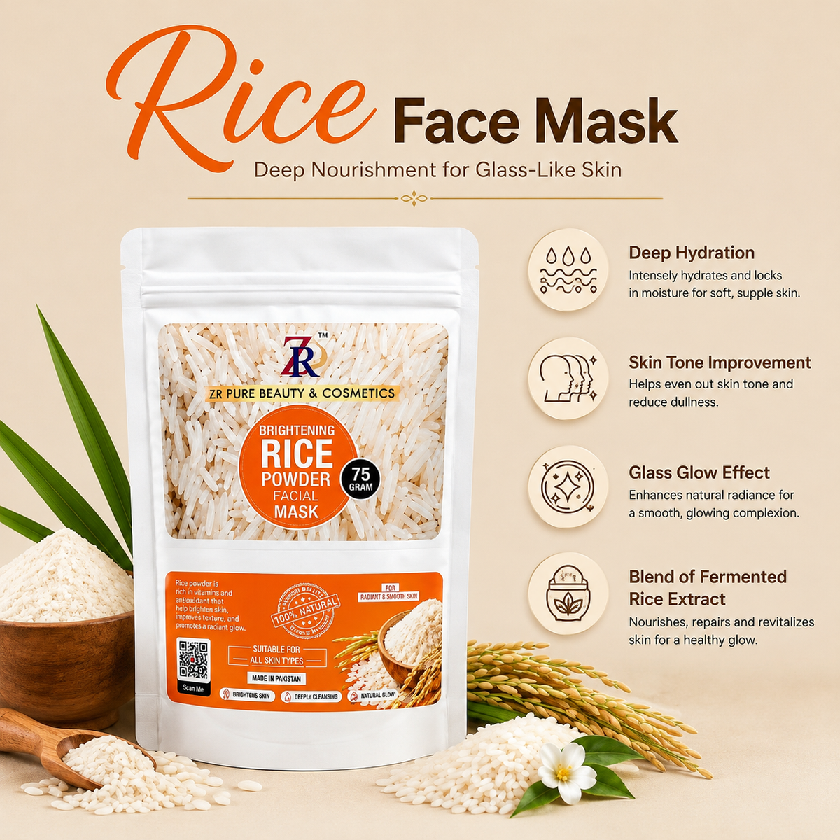 ZR Rice Powder Facial Mask 75 GM